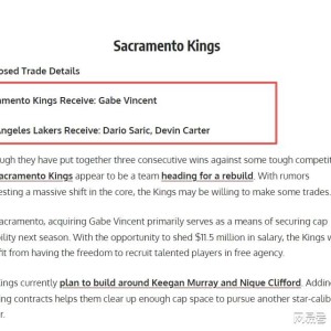 完美电竞赛事中心-FW支招湖人做1换2交易，可送文森特去国王，尝试捡漏3+1后卫？